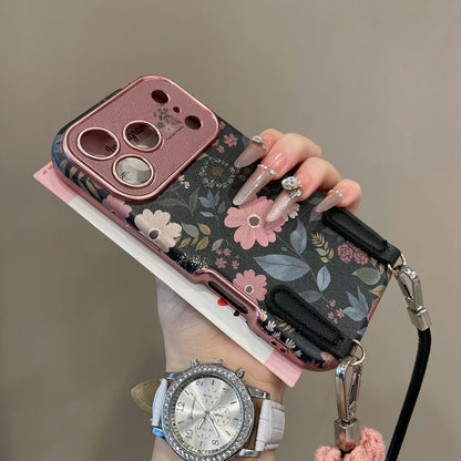 Vintage Pink Floral Leather iPhone Case