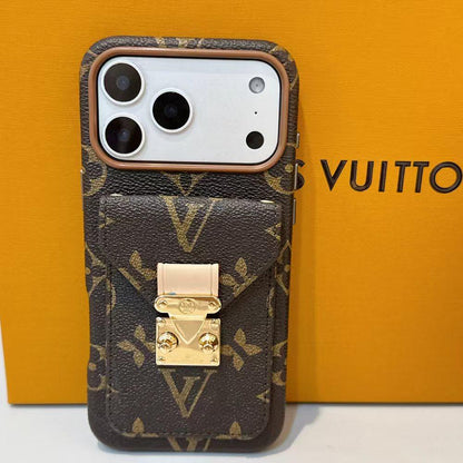 Luxury-Inspired Leather Card Pocket iPhone Case