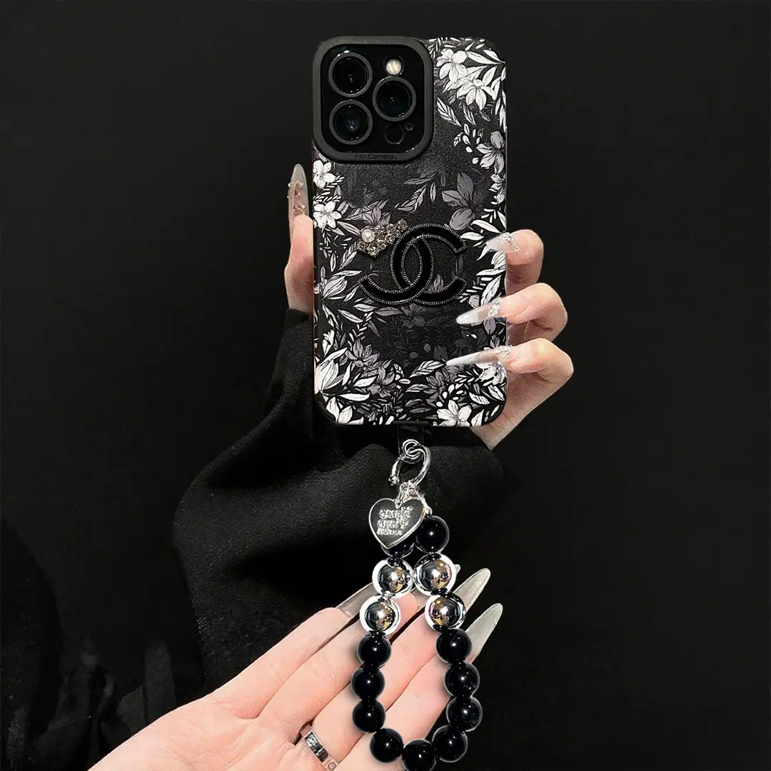 Luxury Lambskin Leather Floral Case for iPhone – Full-Lens Protection
