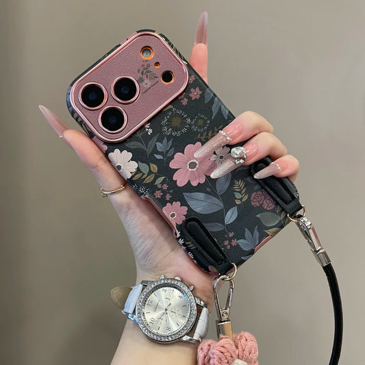 Vintage Pink Floral Leather iPhone Case