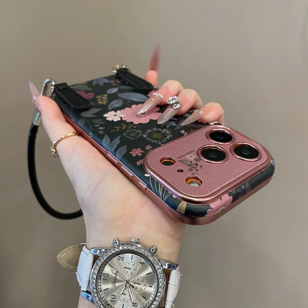 Vintage Pink Floral Leather iPhone Case