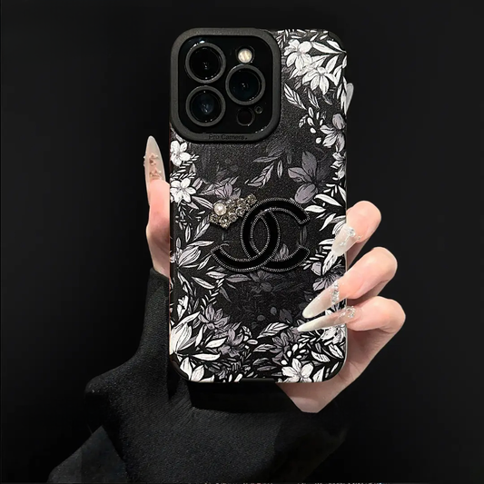 Luxury Lambskin Leather Floral Case for iPhone – Full-Lens Protection