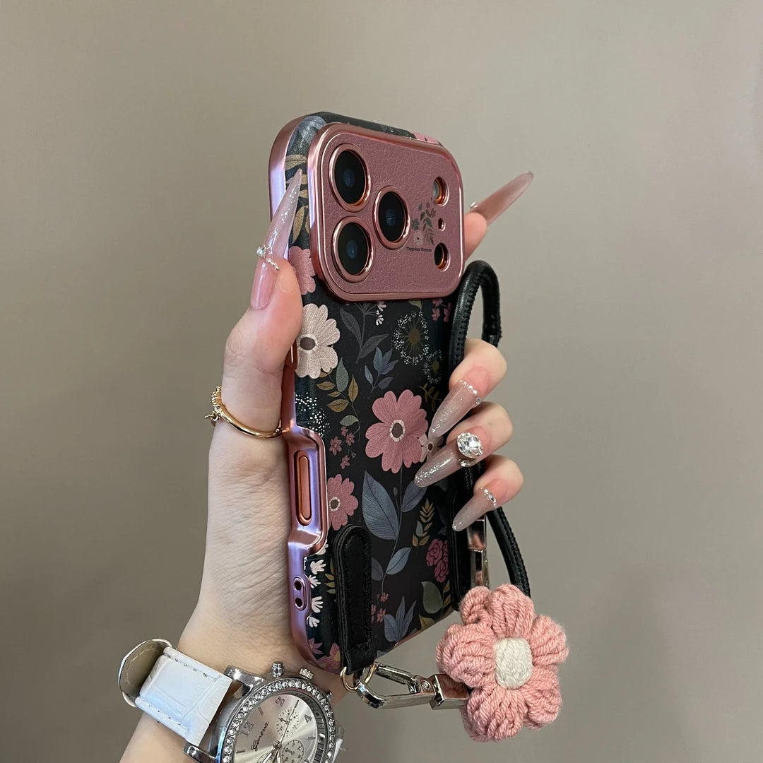 Vintage Pink Floral Leather iPhone Case