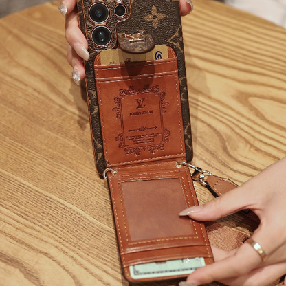 Luxury Monogram Leather Multi-Function Phone Case with Wrist Strap